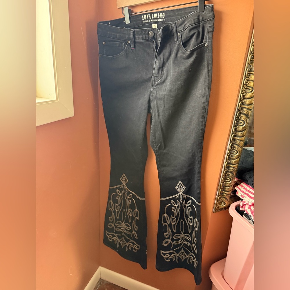 Idyllwind Black Flare Jeans with Silver Embroidered Hem